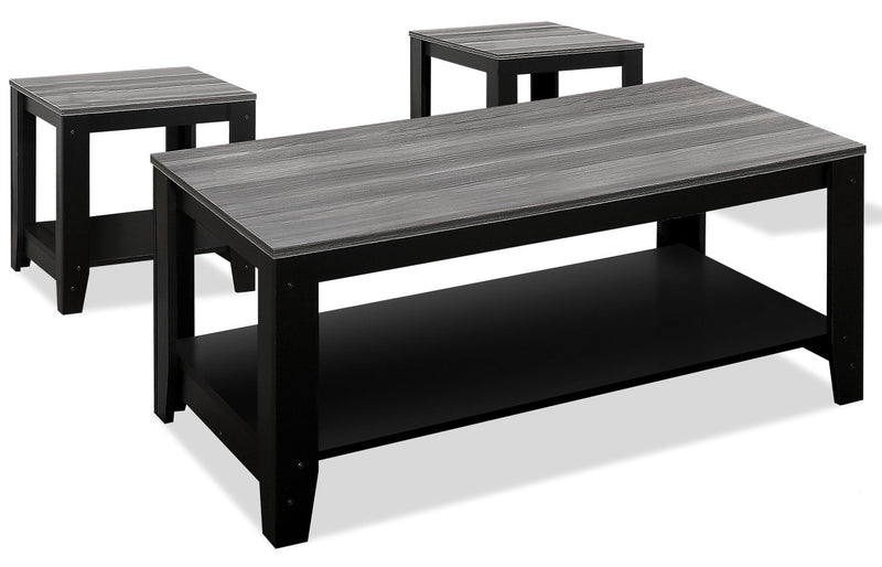 Rory 42\" Traditional 3-Pack Coffee + 2 End Tables with Shelf - Grey and Black 