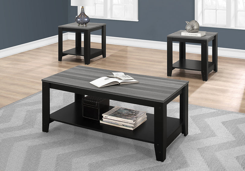 Rory 42\" Traditional 3-Pack Coffee + 2 End Tables with Shelf - Grey and Black 