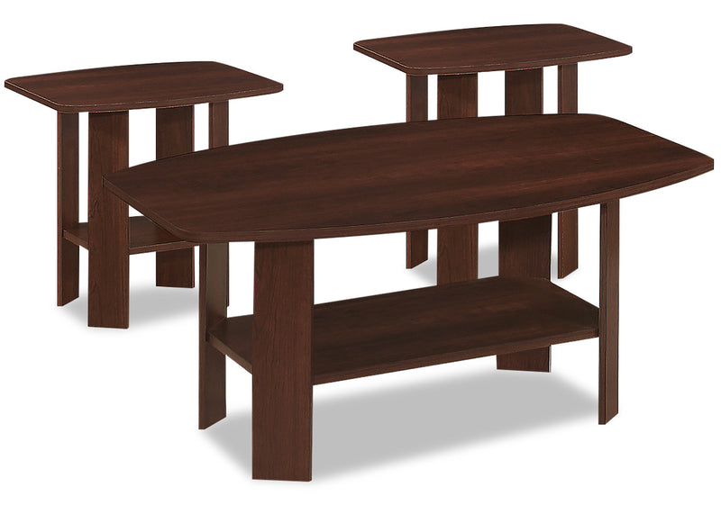 Rosario 35.5\" Modern 3-Pack Coffee + 2 End Tables with Shelf - Cherry 