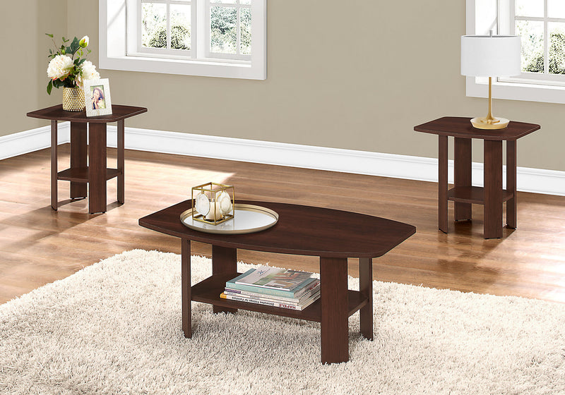 Rosario 35.5\" Modern 3-Pack Coffee + 2 End Tables with Shelf - Cherry 