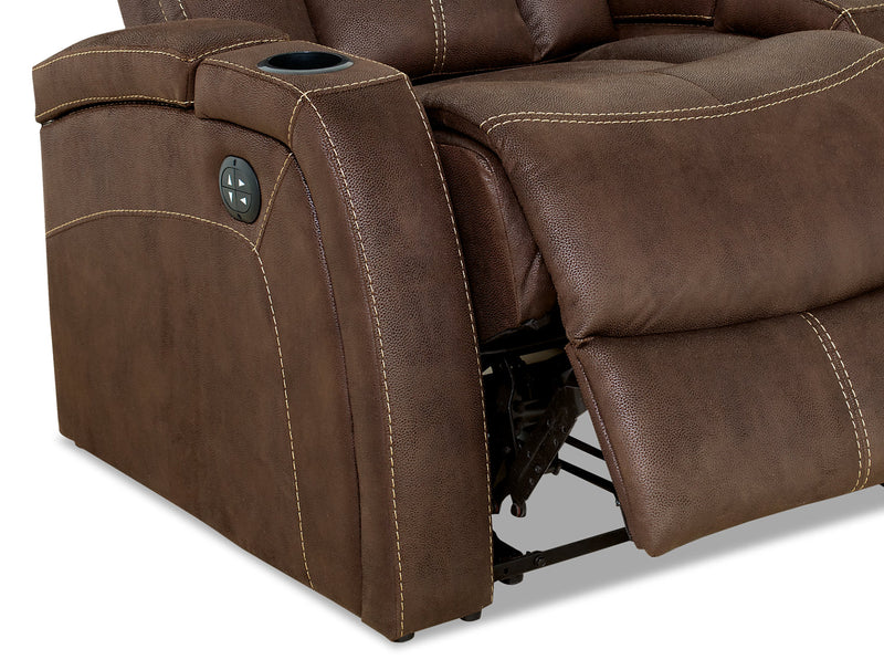 Ross 36\" Faux Suede Fabric Power Reclining Chair with Power Headrest and Dual Cupholders - Chocolate Brown