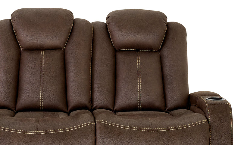 Ross 83\" Faux Suede Fabric Power Reclining Sofa with Power Headrests and Fold-Down Console - Chocolate Brown