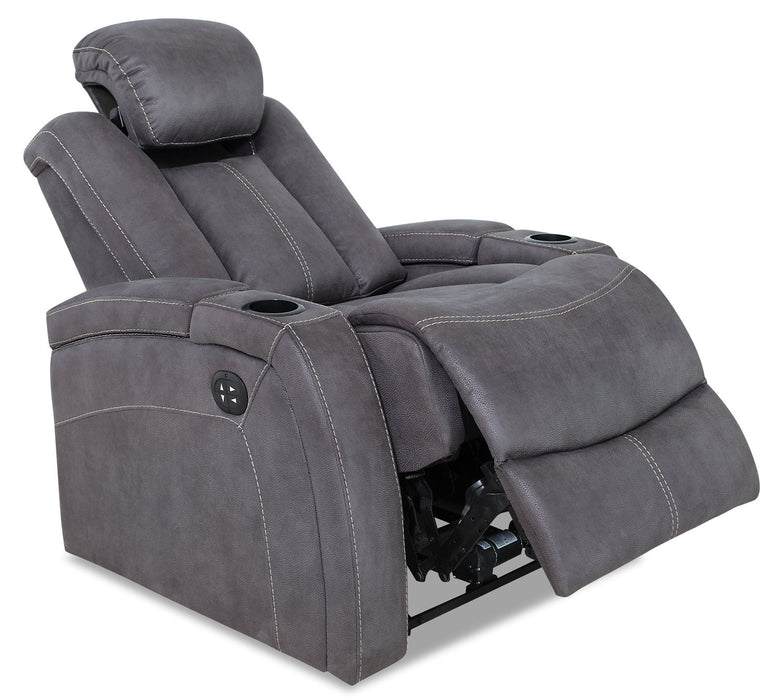 Ross 36\" Faux Suede Fabric Power Reclining Chair with Power Headrest and Dual Cupholders - Pewter Grey