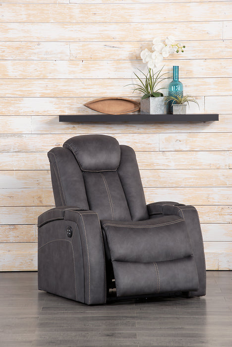 Ross 36\" Faux Suede Fabric Power Reclining Chair with Power Headrest and Dual Cupholders - Pewter Grey
