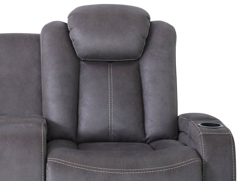 Ross 72.5\" Faux Suede Fabric Power Reclining Loveseat with Power Headrests and Storage Console - Pewter Grey