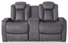 Ross 72.5\" Faux Suede Fabric Power Reclining Loveseat with Power Headrests and Storage Console - Pewter Grey