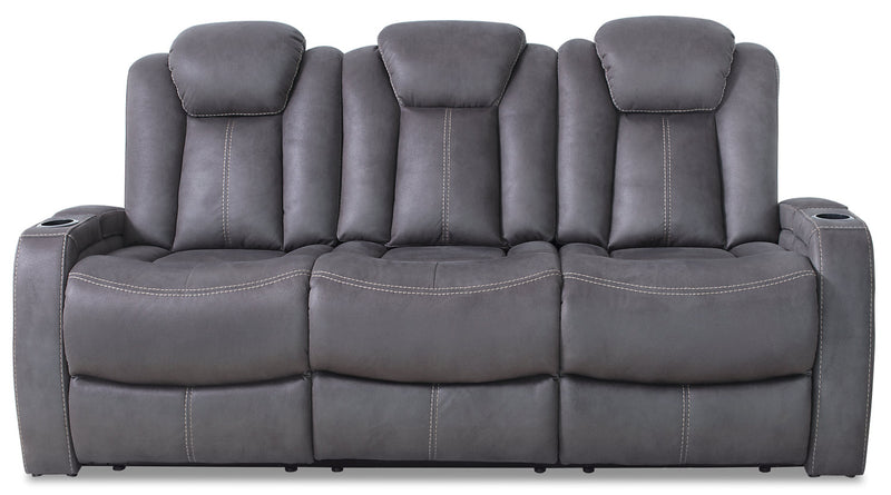 Ross 83\" Faux Suede Fabric Power Reclining Sofa with Power Headrests and Fold-Down Console - Pewter Grey