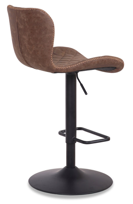 Seth Barstool with Swivel & Adjustable Seat, Vegan Leather Fabric, 23-31\"H, Metal - Brown