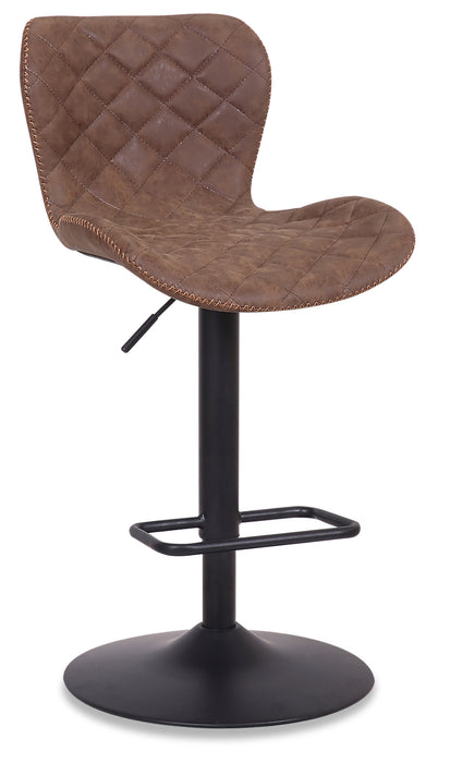 Seth Barstool with Swivel & Adjustable Seat, Vegan Leather Fabric, 23-31\"H, Metal - Brown