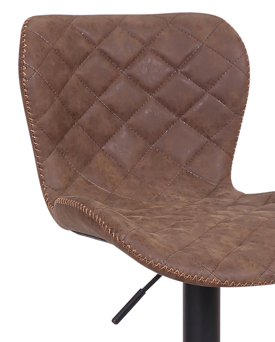 Seth Barstool with Swivel & Adjustable Seat, Vegan Leather Fabric, 23-31\"H, Metal - Brown