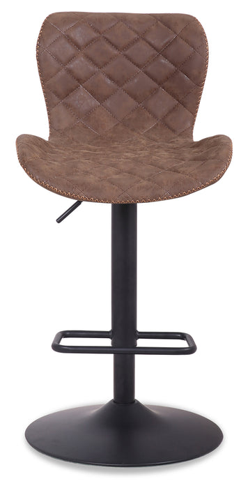 Seth Barstool with Swivel & Adjustable Seat, Vegan Leather Fabric, 23-31\"H, Metal - Brown