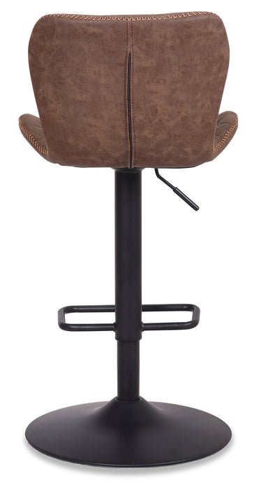 Seth Barstool with Swivel & Adjustable Seat, Vegan Leather Fabric, 23-31\"H, Metal - Brown