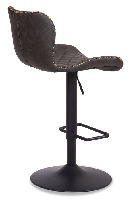 Seth Barstool with Swivel & Adjustable Seat, Vegan Leather Fabric, Metal - Grey