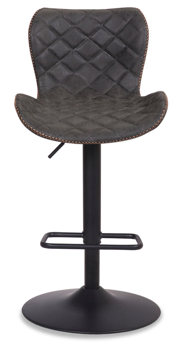 Seth Barstool with Swivel & Adjustable Seat, Vegan Leather Fabric, Metal - Grey