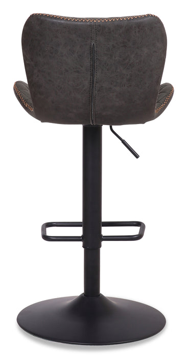 Seth Barstool with Swivel & Adjustable Seat, Vegan Leather Fabric, Metal - Grey