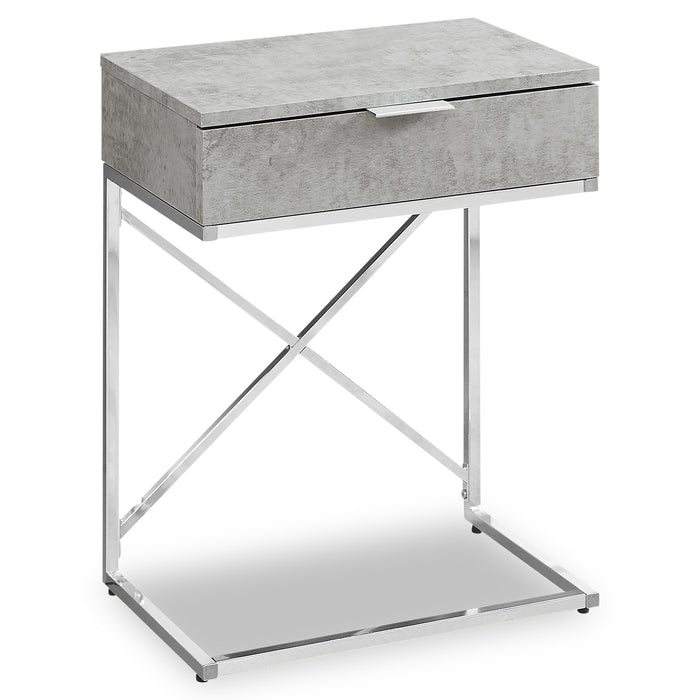 Spain 18.25\" C-Shaped Chairside Table with Drawer - Grey & Chrome