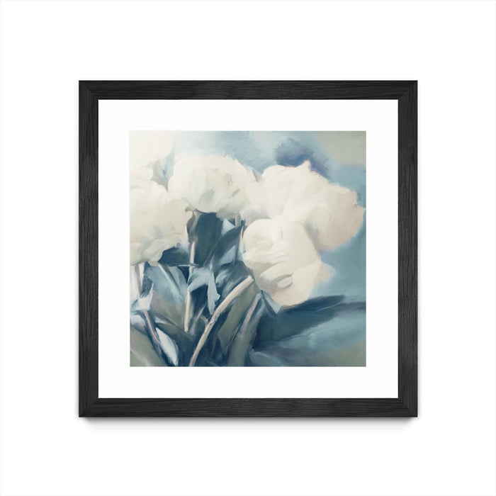 \"White Roses I\" Matted and Framed Black 30x30 Wall Art