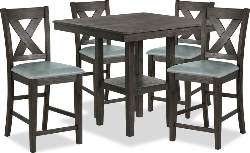 Tribeca 5pc Counter-Height Set with Table & 4 Chairs, Pedestal Base, 40\"W Square - Grey/Brown