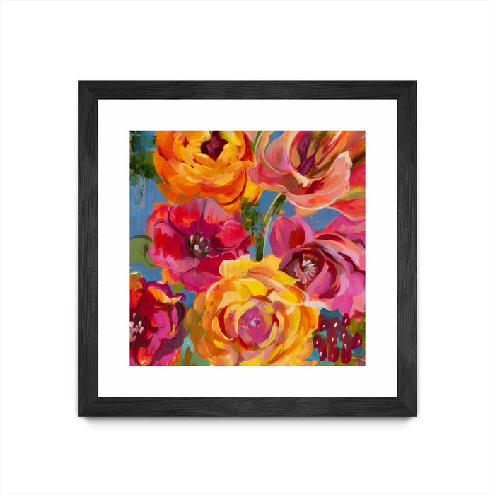 \"Spring Bouquet V32\" Matted and Framed Black 36x36 Wall Art