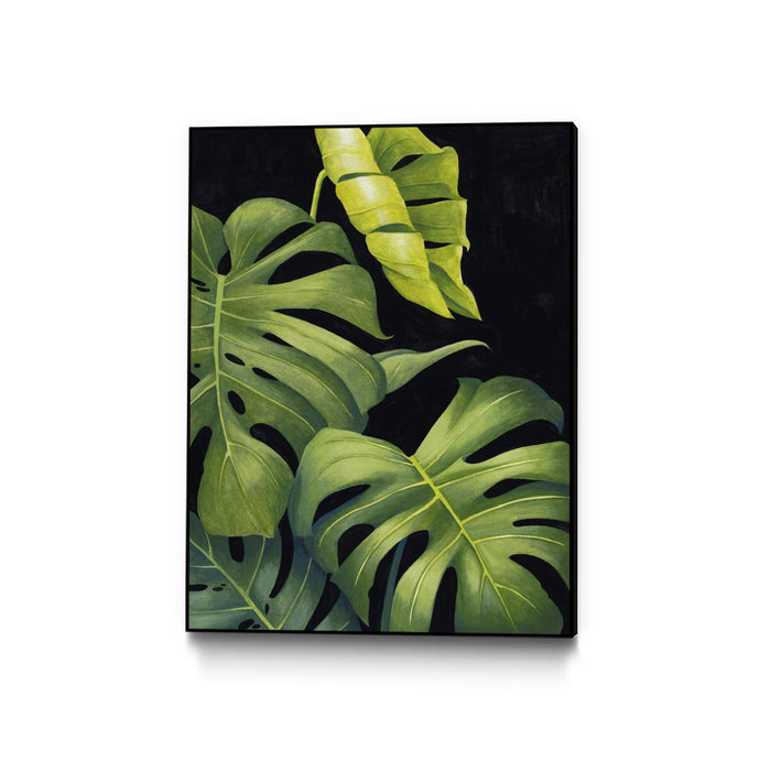\"Night Monsteras Ii\" Canvas Framed Black 18x24 Wall Art