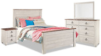 Willowton 6pc Bedroom Set with Bed, Dresser, Mirror & Nightstand, Whitewash - Full Size 