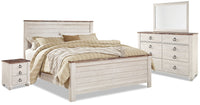 Willowton 6pc Bedroom Set with Bed, Dresser, Mirror & Nightstand, Whitewash - King Size 