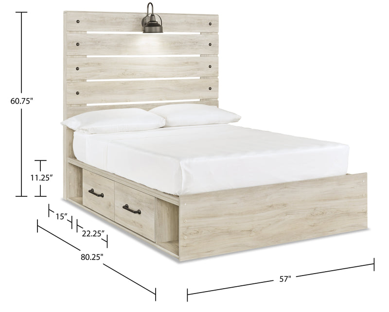 Abby Platform Side Storage Bed with LED Light & USB Ports, White - Full Size