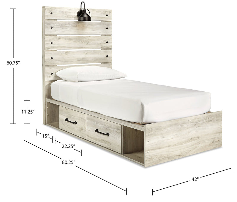 Abby Side Storage Bed with LED Light & USB Ports for Kids, White - Twin Size
