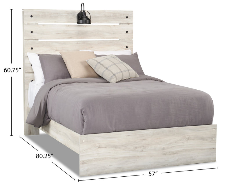 Abby Panel Bed with Headboard & Frame, LED, USB, White - Full Size