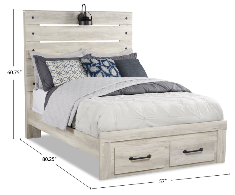 Abby Storage Bed with LED Light & USB Ports, White - Full Size