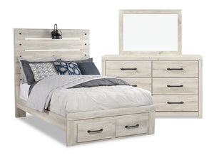 Abby 5pc Bedroom Set with Storage Bed, Dresser & Mirror, LED, USB, White - Full Size