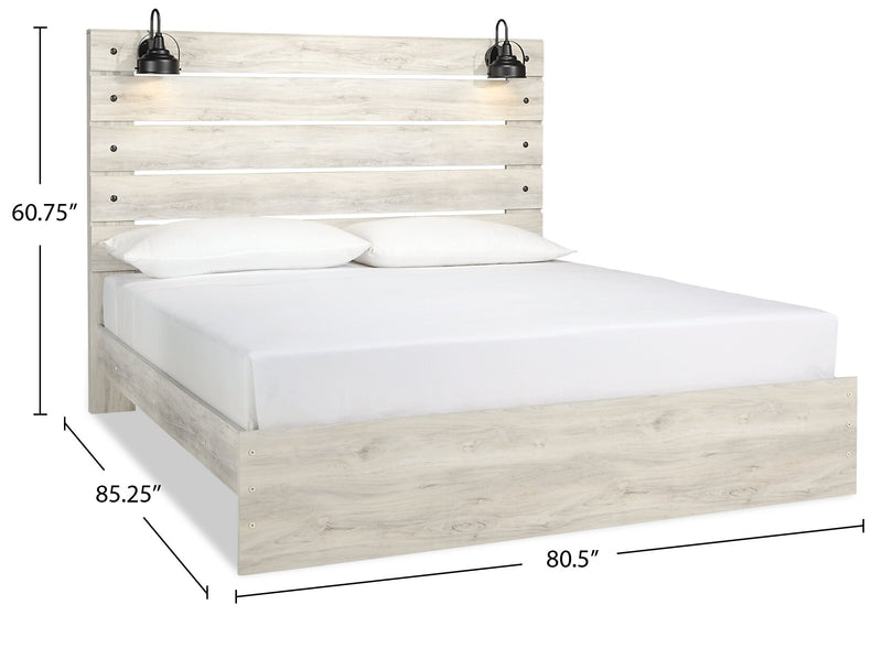 Abby Panel Bed with Headboard & Frame, LED, USB, White - King Size