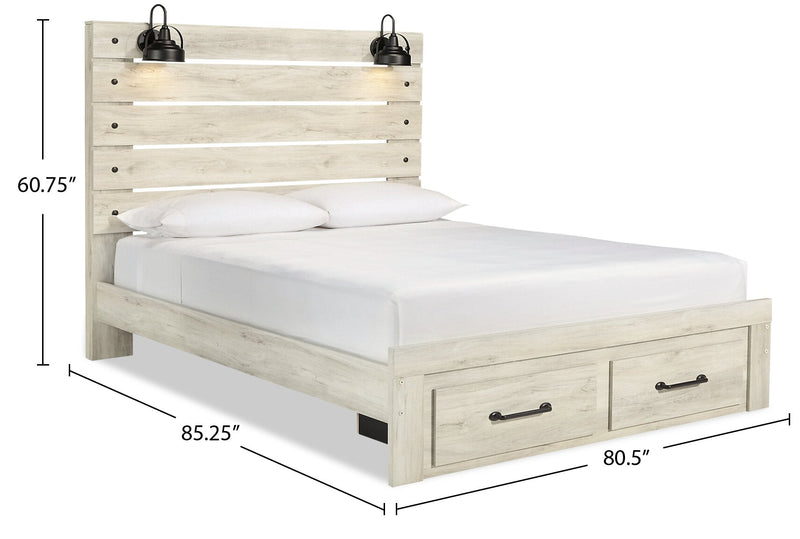 Abby Storage Bed with LED Light & USB Ports, White - King Size