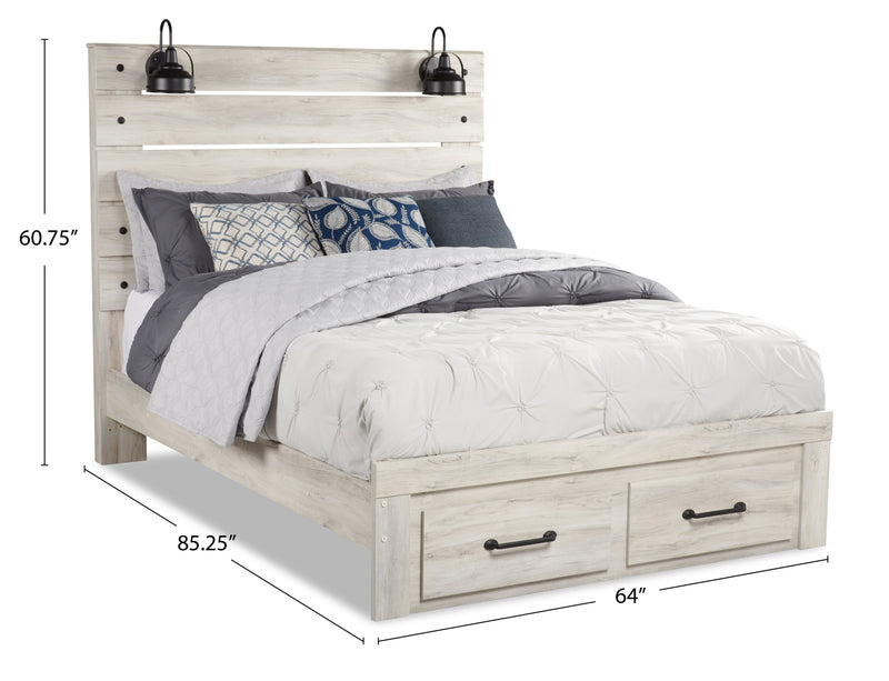 Abby Storage Bed with LED Light & USB Ports, White - Queen Size