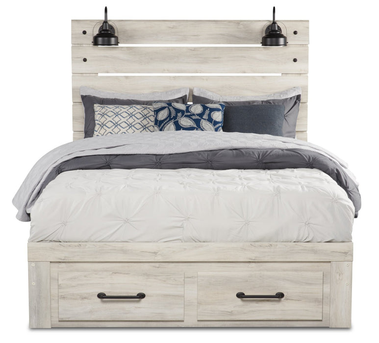 Abby 6pc Bedroom Set with Storage Bed, Dresser, Mirror & Nightstand, LED, USB, White - Queen Size