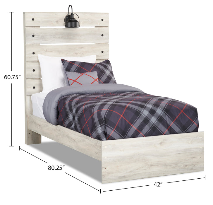 Abby Panel Bed with Headboard & Frame for Kids, LED, USB, White - Twin Size