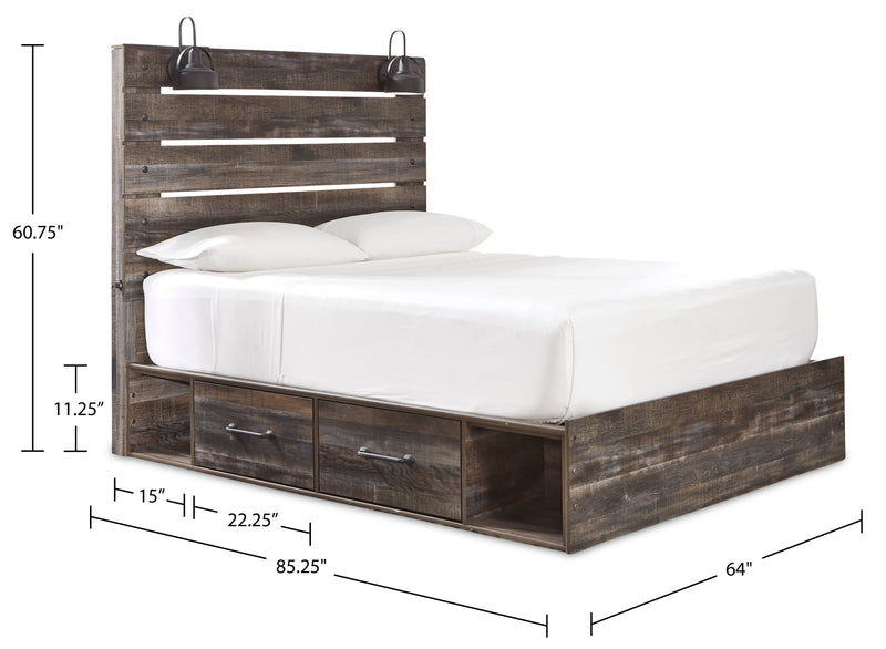 Abby Platform Side Storage Bed with LED Lights & USB Ports, Brown - Queen Size