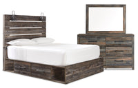 Abby 5pc Bedroom Set with Side Storage Bed, Dresser & Mirror, LED, USB, Brown - Queen Size 