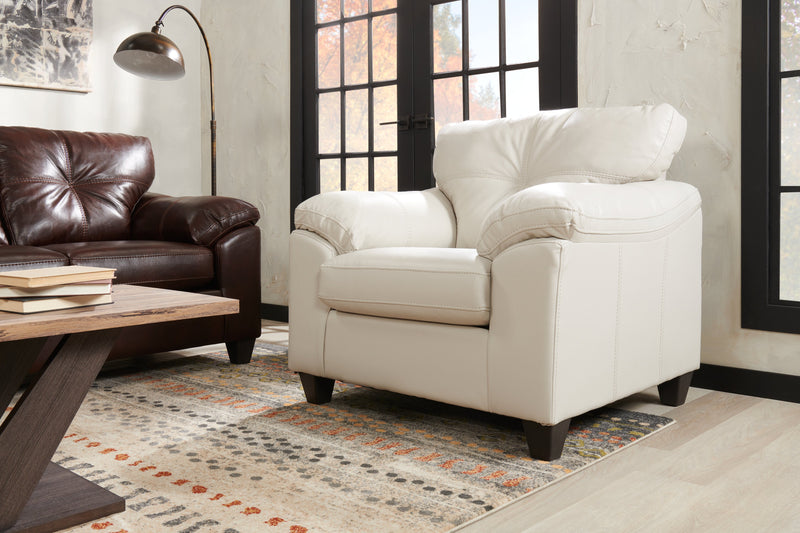 Made in Canada Addison 42\" Leather-Look Fabric Chair with Removable Seat Cushion and Tufting - Beige