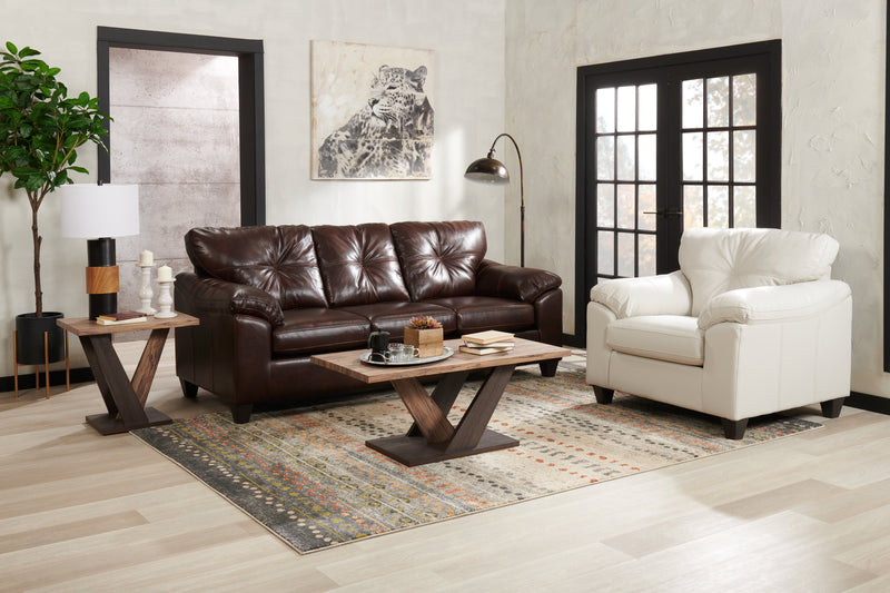 Made in Canada Addison 86\" Leather-Look Fabric Sofa with Removable Seat Cushion and Tufting - Brown