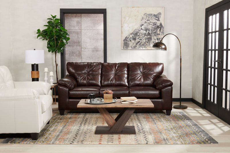 Made in Canada Addison 86\" Leather-Look Fabric Sofa with Removable Seat Cushion and Tufting - Brown