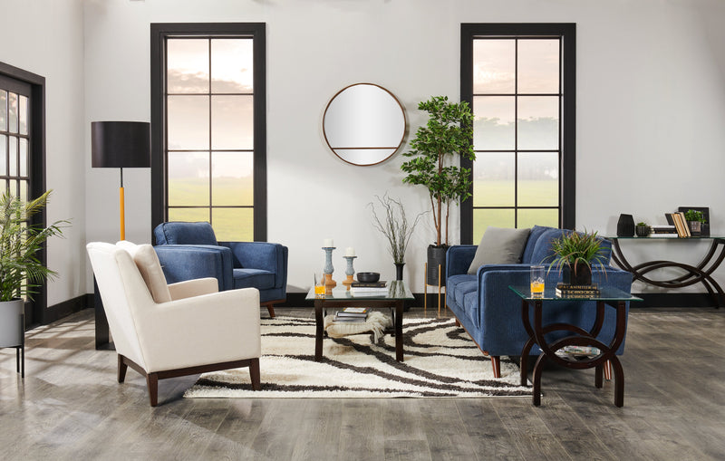 Adel 28.5\" Linen-Look Fabric Accent Chair with Wood Base - Beige