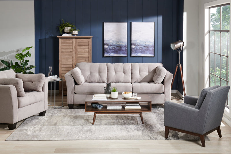 Adel 28.5\" Linen-Look Fabric Accent Chair with Wood Base - Dark Grey