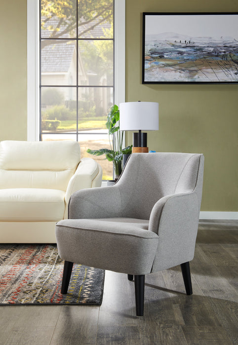 Aimy 28\" Linen Look Fabric Accent Chair with Cylindrical Wood Legs - Light Grey