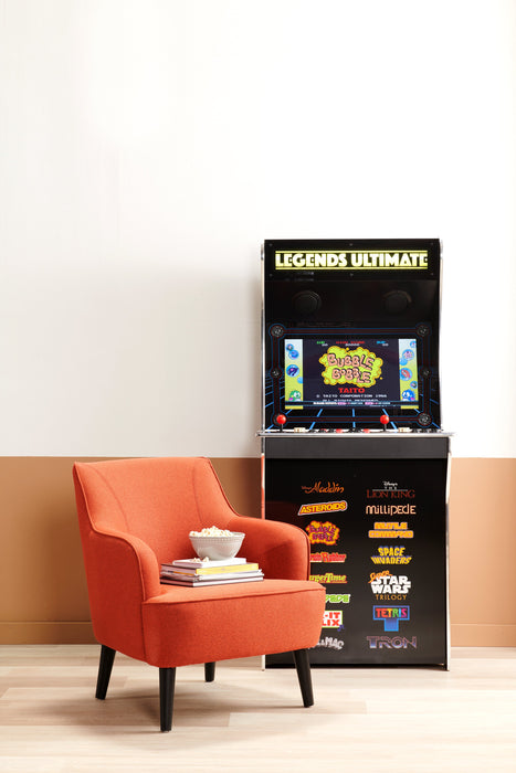 Aimy 28\" Linen Look Fabric Accent Chair with Cylindrical Wood Legs - Orange