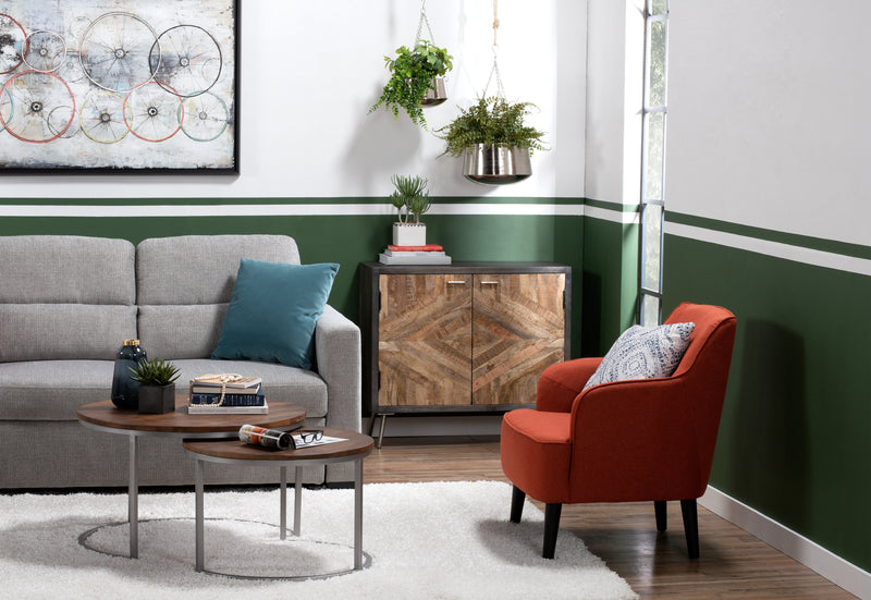 Aimy 28\" Linen Look Fabric Accent Chair with Cylindrical Wood Legs - Orange