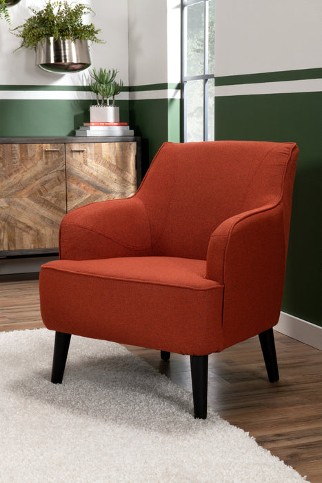 Aimy 28\" Linen Look Fabric Accent Chair with Cylindrical Wood Legs - Orange