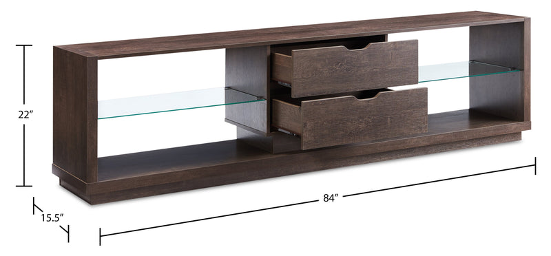 Alex 84\" Modern TV Stand with Storage and Cable Management for TVs up to 90\"- Walnut Oak