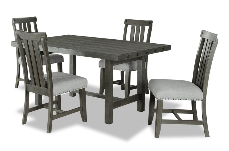 Alto 5pc Dining Set with Table & 4 Chairs, 65-83\"W Extension, Trestle Base - Grey