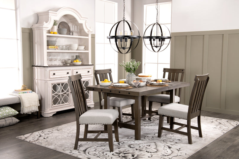 Alto 5pc Dining Set with Table & 4 Chairs, 65-83\"W Extension, Trestle Base - Grey